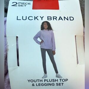 NWT Lucky Brand Youth Plush Hoodie/Leggings Set Lavender/Gray sz M (10/12)